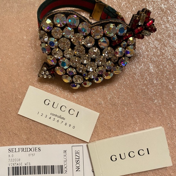 NWT GUCCI HEART WEB BRACELET - Picture 6 of 8